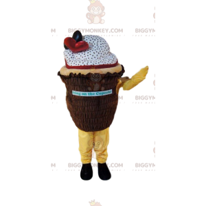 Costume de mascotte BIGGYMONKEY™ de cupcake blanc et marron