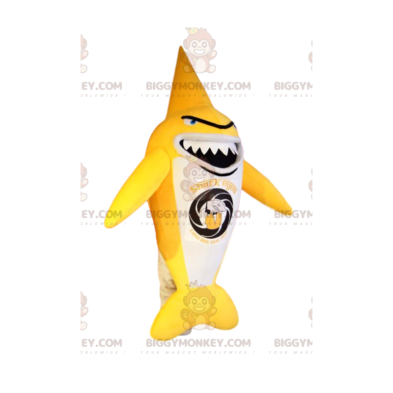 Zeer origineel BIGGYMONKEY™-mascottekostuum met gele en witte Zeer origineel BIGGYMONKEY™-mascottekostuum met gele en witte