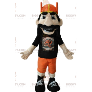 BIGGYMONKEY™ μασκότ στολή γενειοφόρου άνδρα με πορτοκαλί κράνος