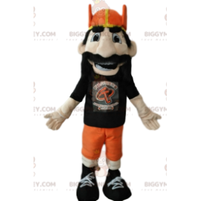 BIGGYMONKEY™ Mascot Costume Bearded Man With Orange Viking