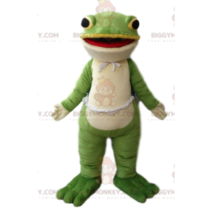 Kostým velmi usměvavé zelenobílé žáby BIGGYMONKEY™ maskota –