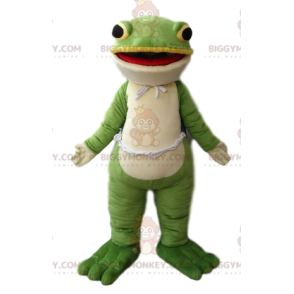 Meget smilende grøn og hvid frø BIGGYMONKEY™ maskotkostume -