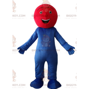 BIGGYMONKEY™ mascot costume of a very happy blue man with a red