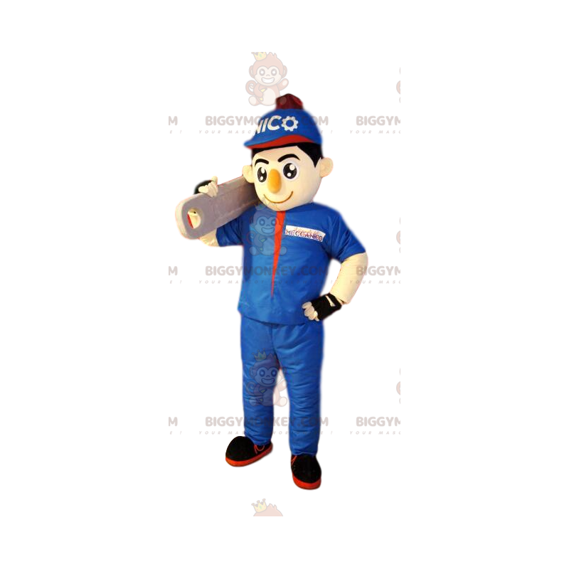 Costume de mascotte BIGGYMONKEY™ de bohomme bricoleur en tenue Costume de mascotte BIGGYMONKEY™ de bohomme bricoleur en tenue