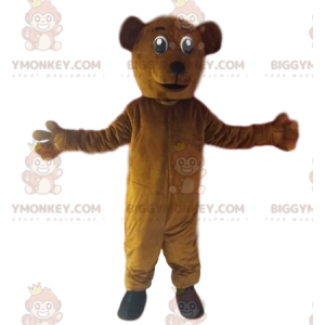 Traje de mascote BIGGYMONKEY™ de urso pardo muito entusiasmado.
