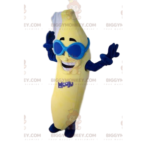 Κοστούμι μασκότ Happy Banana BIGGYMONKEY™, με μπλε γυαλιά ηλίου