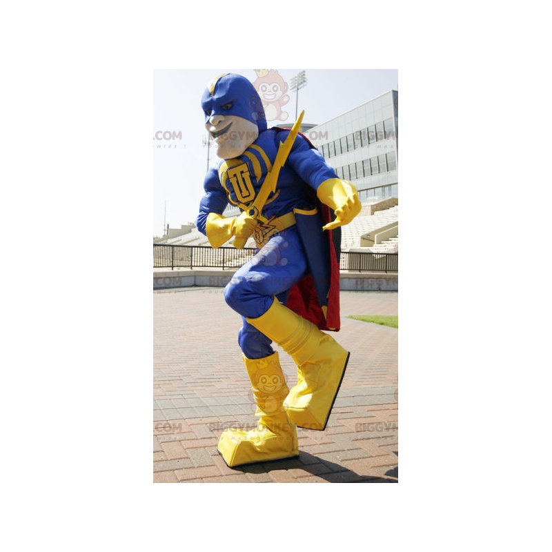 BIGGYMONKEY™ maskotdräkt för superhjälte i gul och blå outfit