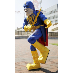 BIGGYMONKEY™ mascot costume of superhero in yellow and blue