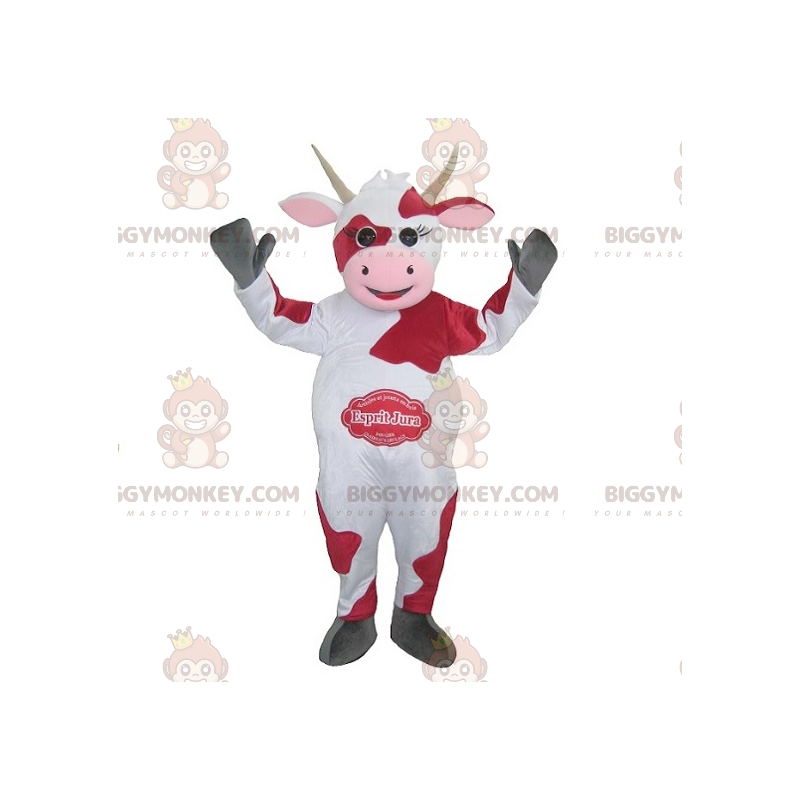 Rote und rosa weiße Kuh BIGGYMONKEY™ Maskottchenkostüm -