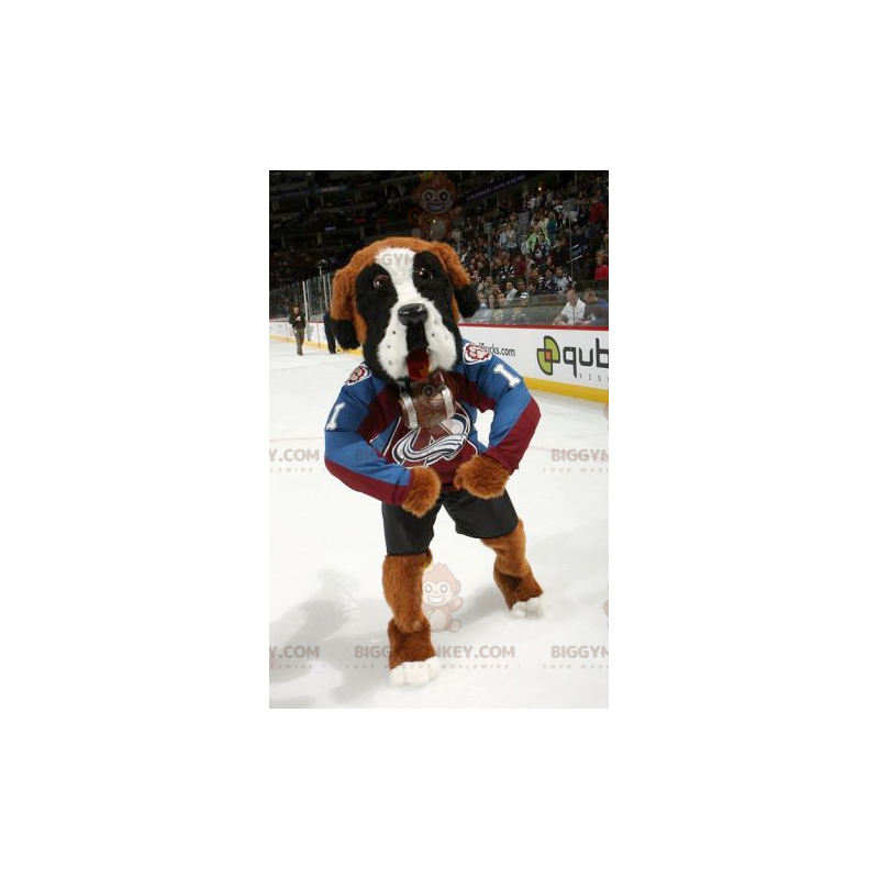 Costume de mascotte BIGGYMONKEY™ de Saint-Bernard tricolore en Costume de mascotte BIGGYMONKEY™ de Saint-Bernard tricolore en