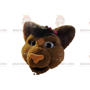 BIGGYMONKEY™ Mascot Costume Head of Brown Lioness with Pink Bow