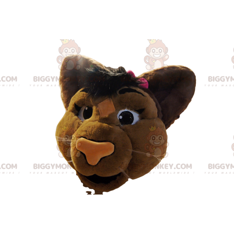 BIGGYMONKEY™ Mascot Costume Head of Brown Lioness with Pink Bow