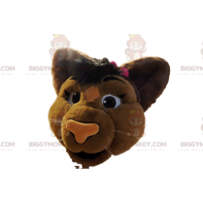 Kostium maskotka BIGGYMONKEY™ Głowa brązowej lwicy z różową muszką - Głowy maskotki - BIGGYMONKEY_012940 - BiggyMonkey.com