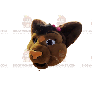 BIGGYMONKEY™ Mascot Costume Head of Brown Lioness with Pink Bow
