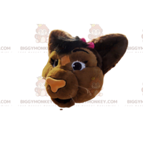 Kostium maskotka BIGGYMONKEY™ Głowa brązowej lwicy z różową muszką - Głowy maskotki - BIGGYMONKEY_012940 - BiggyMonkey.com