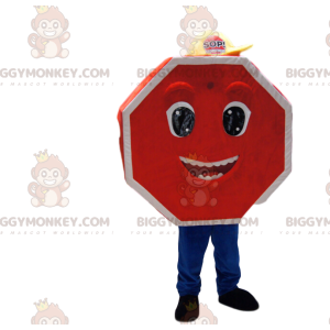 Very Happy Red Road Sign BIGGYMONKEY™ Mascot Costume. -