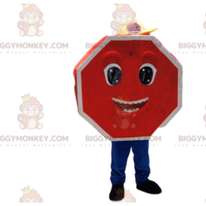 Mycket glad röd vägskylt BIGGYMONKEY™ maskotdräkt. -