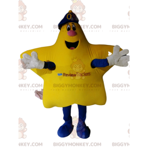 Fato de mascote BIGGYMONKEY™ estrela amarela muito feliz com