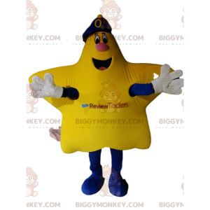 Meget glad gul stjerne BIGGYMONKEY™ maskot kostume med en blå