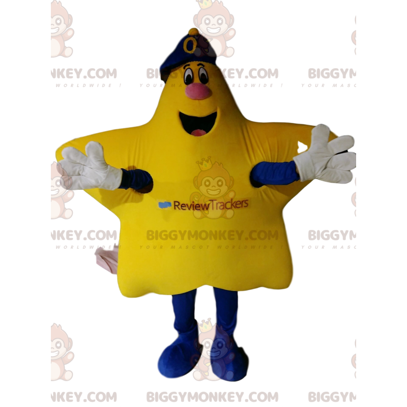 Costume da mascotte BIGGYMONKEY™ stella gialla molto felice con Costume da mascotte BIGGYMONKEY™ stella gialla molto felice con
