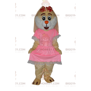 BIGGYMONKEY™ Mascote Coelhinho Creme Com Lindo Vestido Rosa –