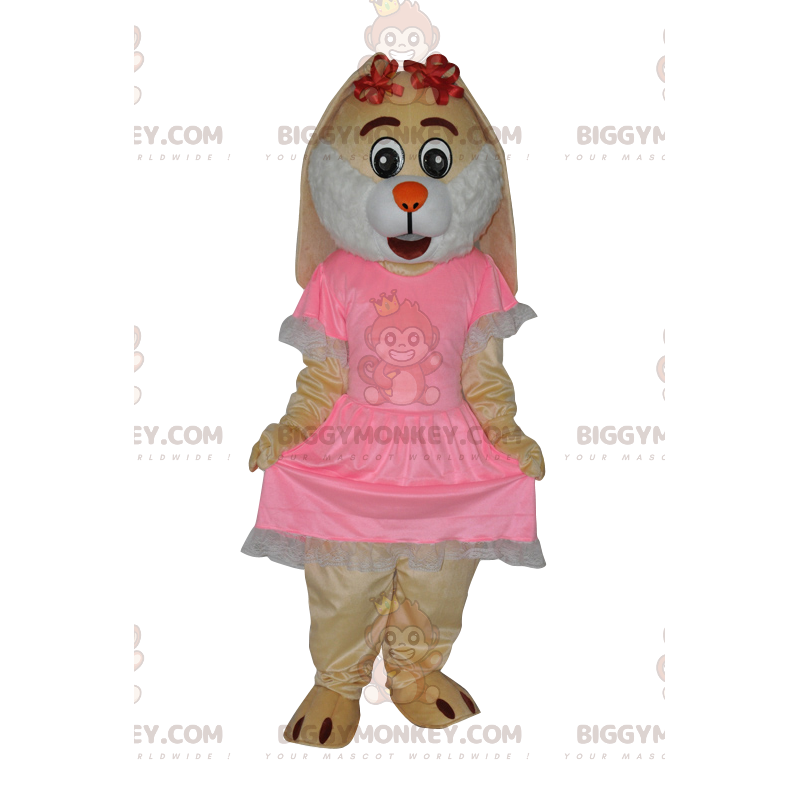 BIGGYMONKEY™ Mascot Costume Cream Bunny With Cute Pink Dress – BIGGYMONKEY™ Mascot Costume Cream Bunny With Cute Pink Dress –