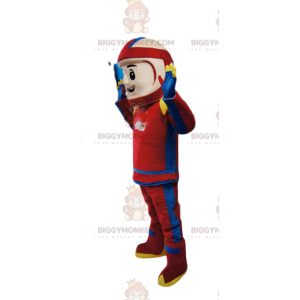 Biker BIGGYMONKEY™ mascottekostuum in rood en blauwe outfit.