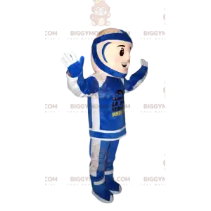 BIGGYMONKEY™ Maskottchenkostüm eines Bikers in blau-weißem