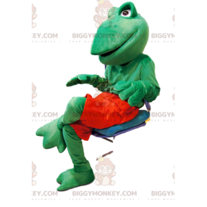 Friendly Green Frog BIGGYMONKEY™ Mascot Costume With Red Shorts