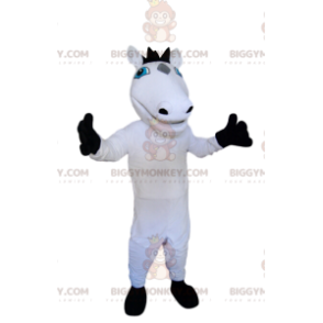 BIGGYMONKEY™ Maskottchenkostüm Weißes Pferd mit schwarzer Mähne