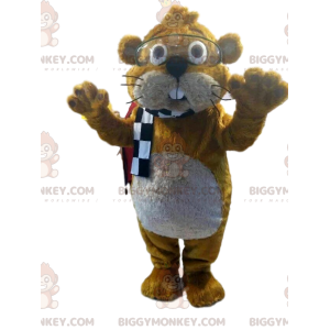 BIGGYMONKEY™ Brown Beaver Mascot Costume With Clear Glasses -