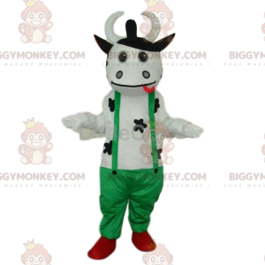  Φιλική στολή μασκότ BIGGYMONKEY™ White Cow με πράσινες φόρμες - Μασκότ αγελάδων - BIGGYMONKEY_012971 - BiggyMonkey.com