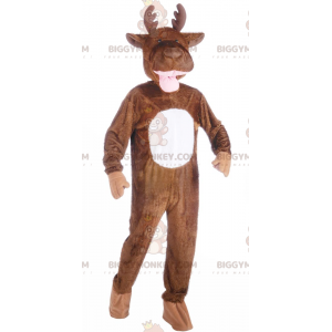 Giant Brown and White Reindeer BIGGYMONKEY™ Mascot Costume -