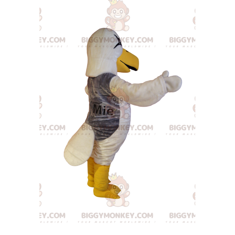 BIGGYMONKEY™ mascottekostuum van witte meeuw met zijn grote BIGGYMONKEY™ mascottekostuum van witte meeuw met zijn grote