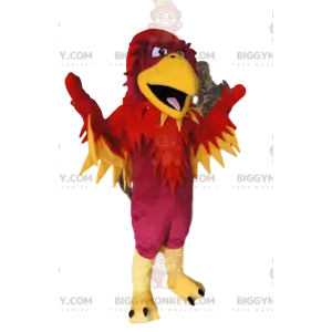 Disfraz de mascota BIGGYMONKEY™ de fénix fucsia, rojo y