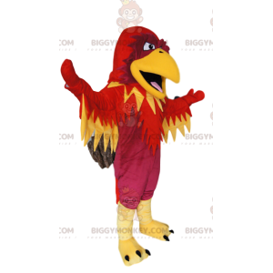 BIGGYMONKEY™ mascottekostuum van fuchsia, rode en gele feniks -