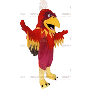 Disfraz de mascota BIGGYMONKEY™ de fénix fucsia, rojo y