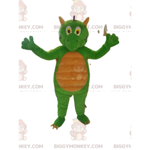 Costume da mascotte drago verde e giallo BIGGYMONKEY™. costume