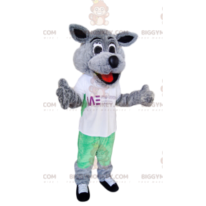 Super Smiling Gray Dog BIGGYMONKEY™ Mascot Costume With White