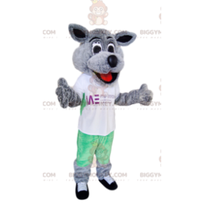 Kostium maskotka super uśmiechnięty szary pies BIGGYMONKEY™ z