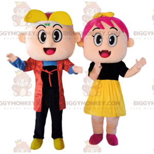 Super hauska pikkutyttö ja poika BIGGYMONKEY™ maskottipukuduo -