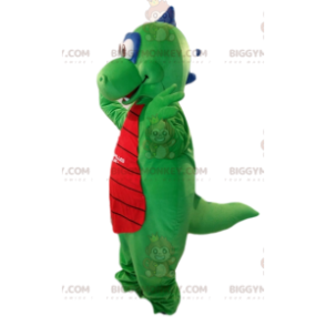 Velmi usměvavý kostým maskota zeleného a červeného draka