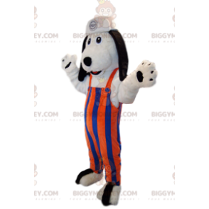  BIGGYMONKEY™ costume da mascotte di cane bianco con tuta a righe arancioni e blu. - Mascotte di cani - BiggyMonkey.com