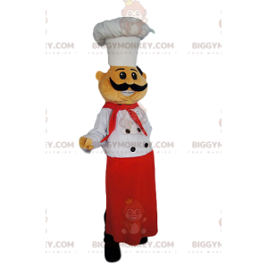 Chef's BIGGYMONKEY™ mascot costume with a beautiful red apron