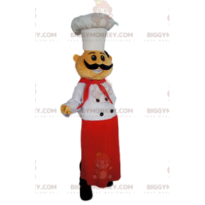 Chef's BIGGYMONKEY™ mascot costume with a beautiful red apron