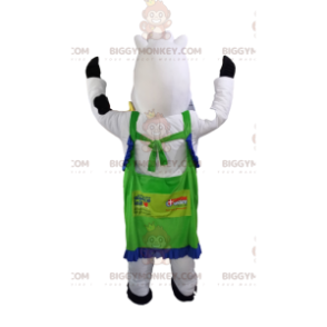 BIGGYMONKEY™ maskotkostume af hvid og sort ko med grønt