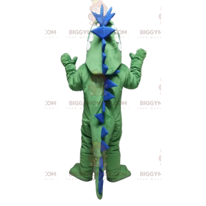 Costume de mascotte BIGGYMONKEY™ de dinosaure vert et bleu.