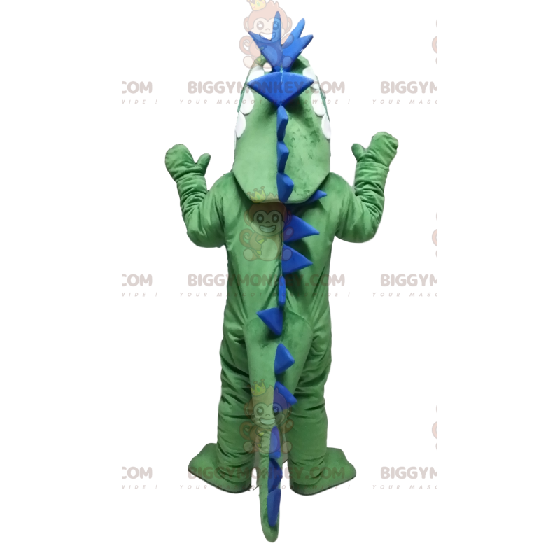 Costume de mascotte BIGGYMONKEY™ de dinosaure vert et bleu.