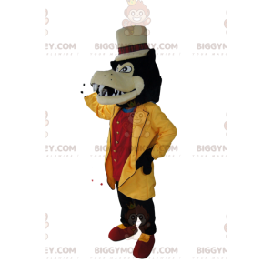 Dandy wolf BIGGYMONKEY™ mascot costume with yellow jacket and