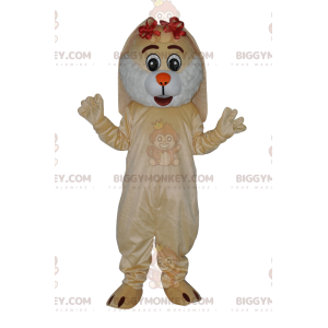 BIGGYMONKEY™ Mascot Costume Friendly Beige Bunny With Small Red